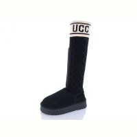 Женские угги с высоким вязаным голенищем (Sock Style), чёрные