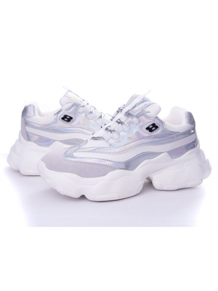 Модные кроссовки Violeta женские белые с серебристым, 36-41р.